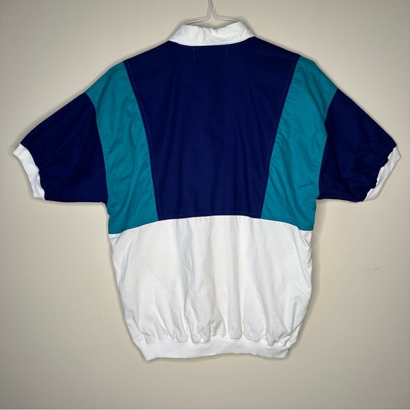 Men’s 1/4 Front Button Blue White Short Sleeve Shirt Medium - Picture 4 of 6